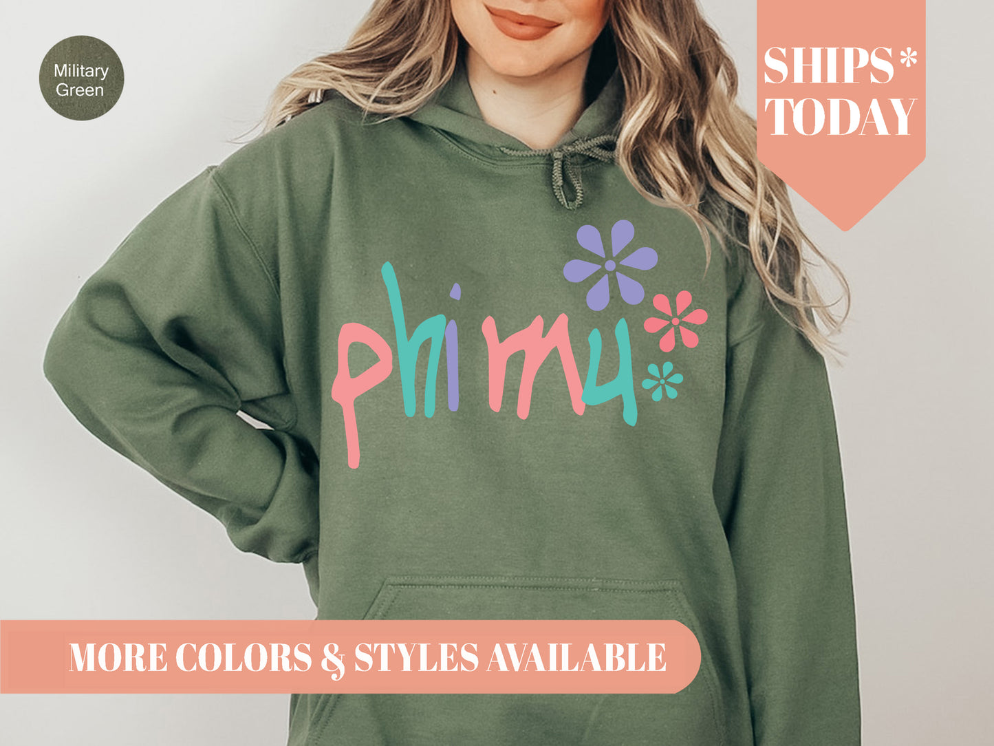 Phi Mu Colorful Floral Sorority Hoodie _ 2621g