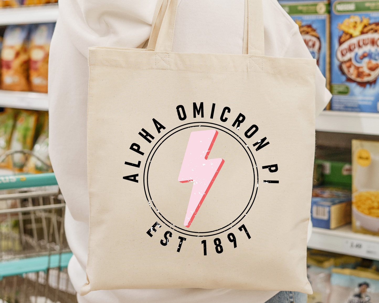 Alpha Omicron Pi Pinkish Strike Sorority Tote Bag _ 34364g