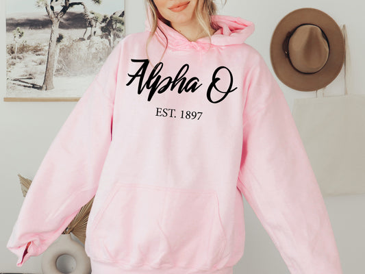 Alpha Omicron Pi Black Flowy Sorority Hoodie _ 81g
