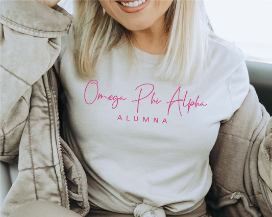 Omega Phi Alpha Vintage Alumna Sorority T-shirt _ 3504g