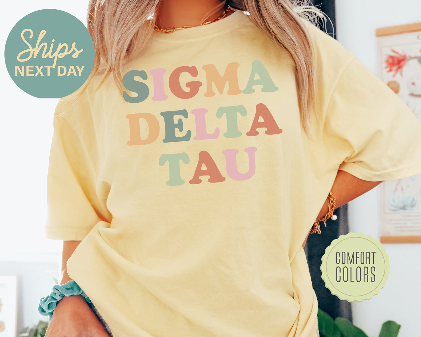 Sigma Delta Tau Bright and Proud Comfort Colors Sorority T-shirt _ 435g