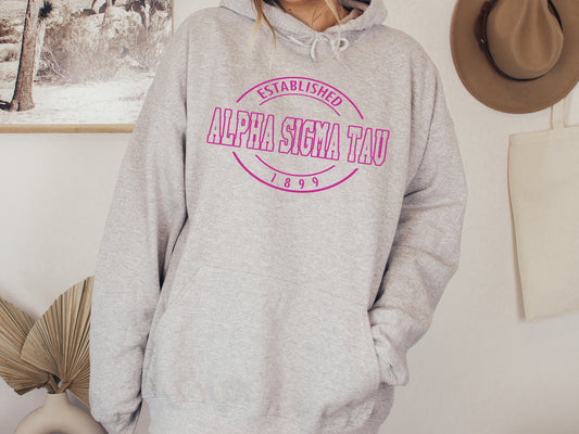 Alpha Sigma Tau Pink Stamp Sorority Hoodie _ 58g
