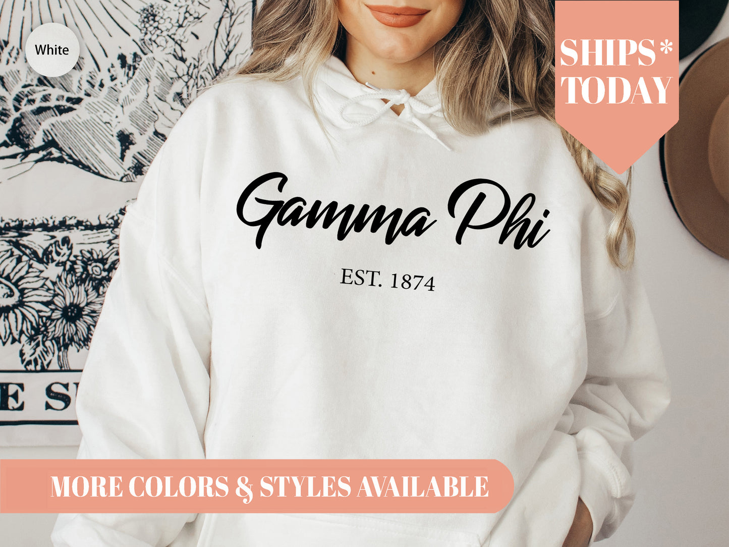 Gamma Phi Beta Black Flowy Sorority Hoodie _ 91g