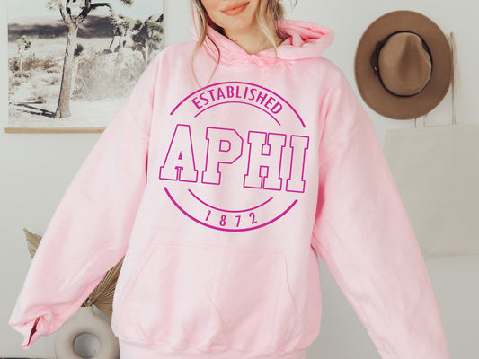 Alpha Phi Pink Stamp Sorority Hoodie _ 56g