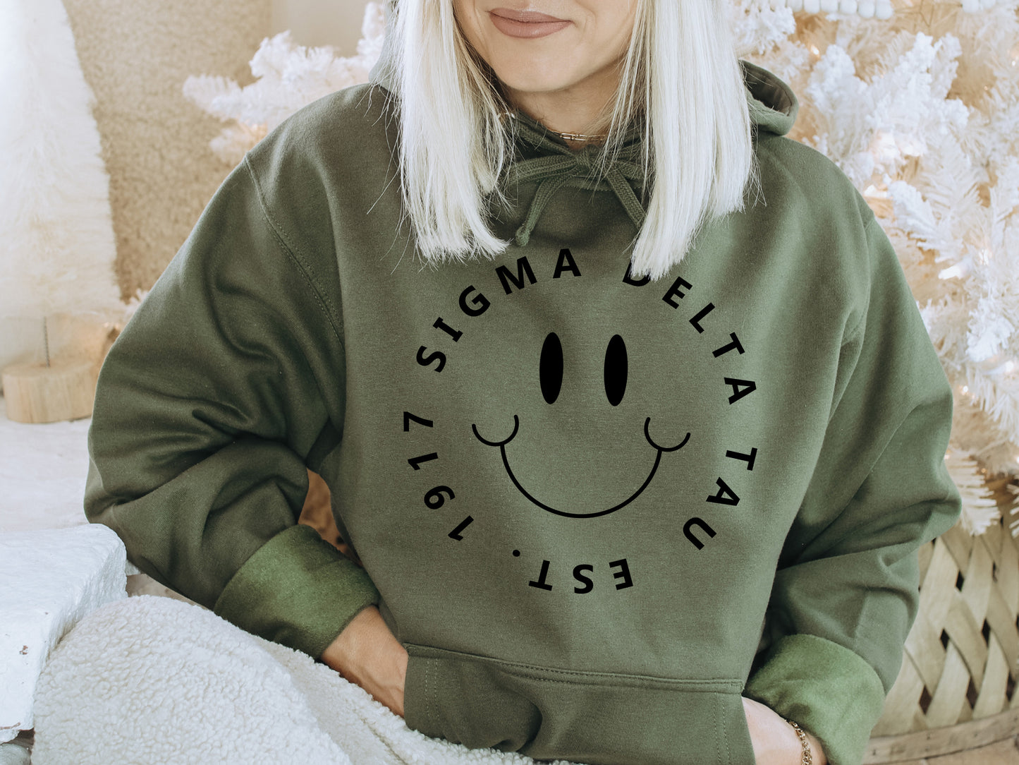 Sigma Delta Tau Smiley Face Halo Sorority Hoodie _ 2520g