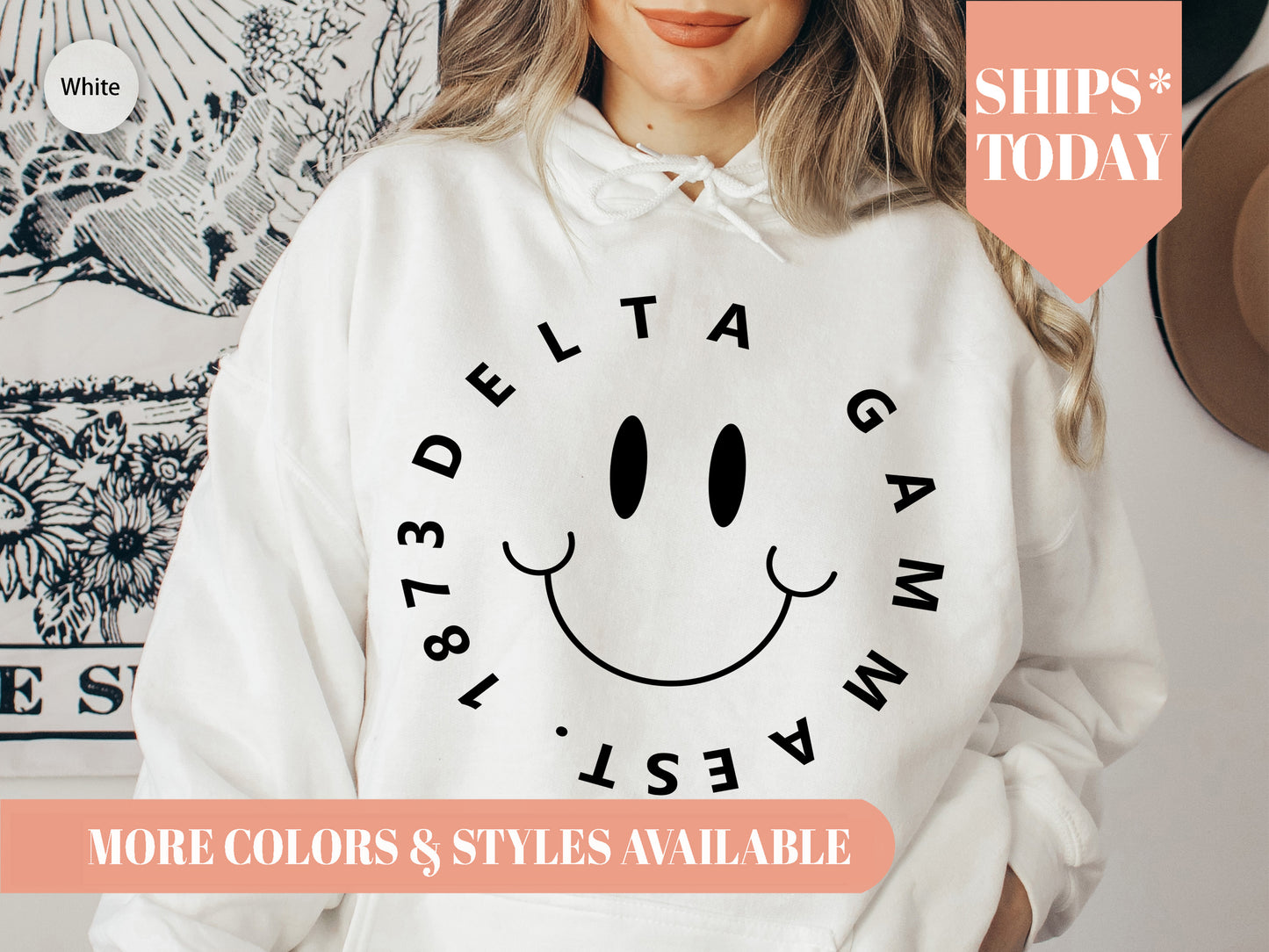 Delta Gamma Smiley Face Halo Sorority Hoodie _ 2510g