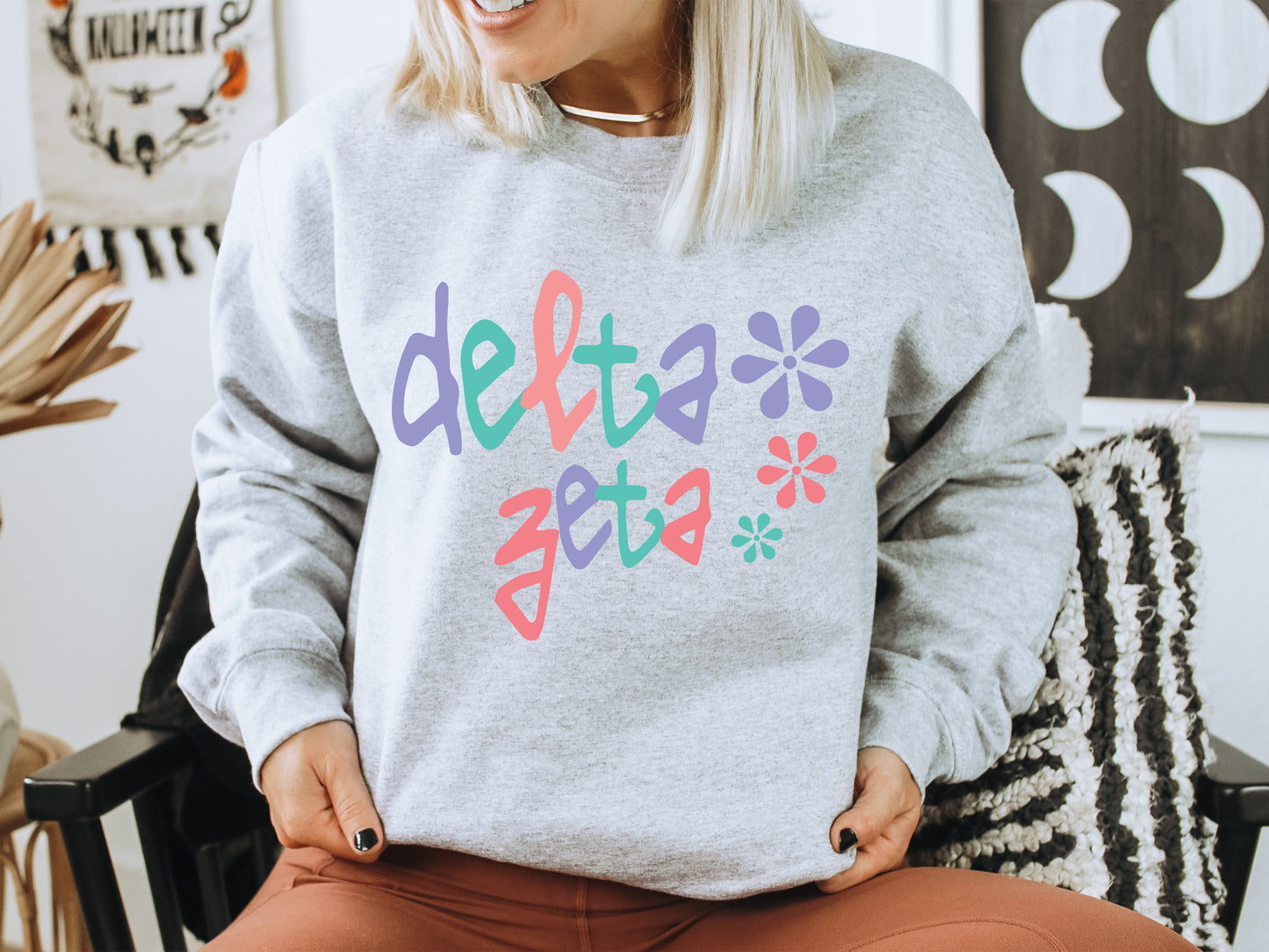 Delta Zeta Colorful Floral Sorority Sweatshirt _ 2616g
