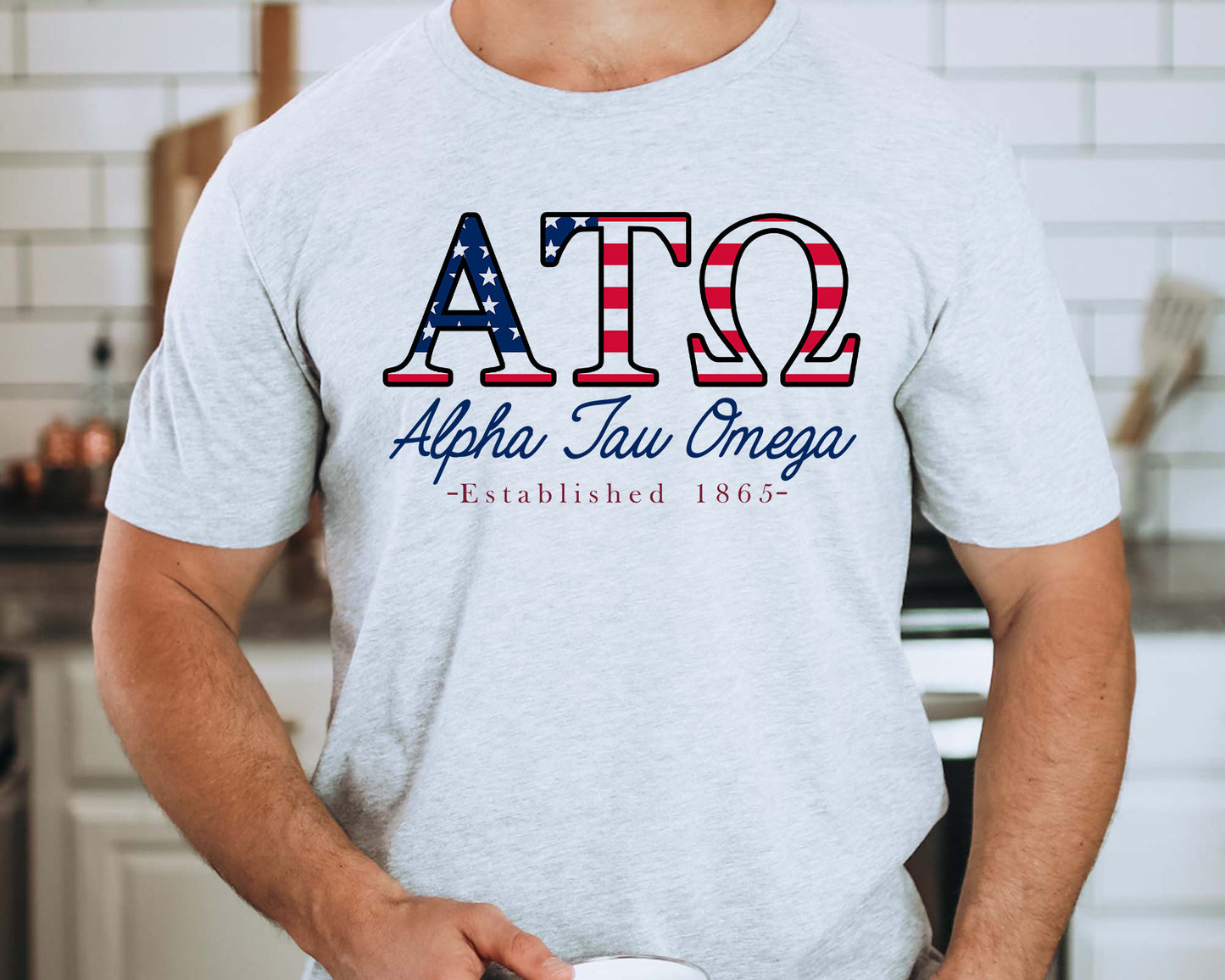 Alpha Tau Omega American Flag Letters Fraternity T-shirt _ 1158g