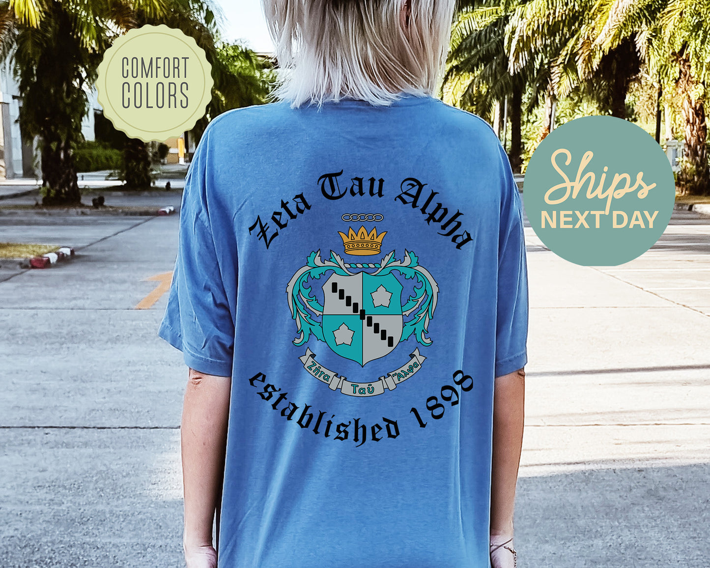 Zeta Tau Alpha Old English Crest Comfort Colors Sorority T-shirt _ 32945g