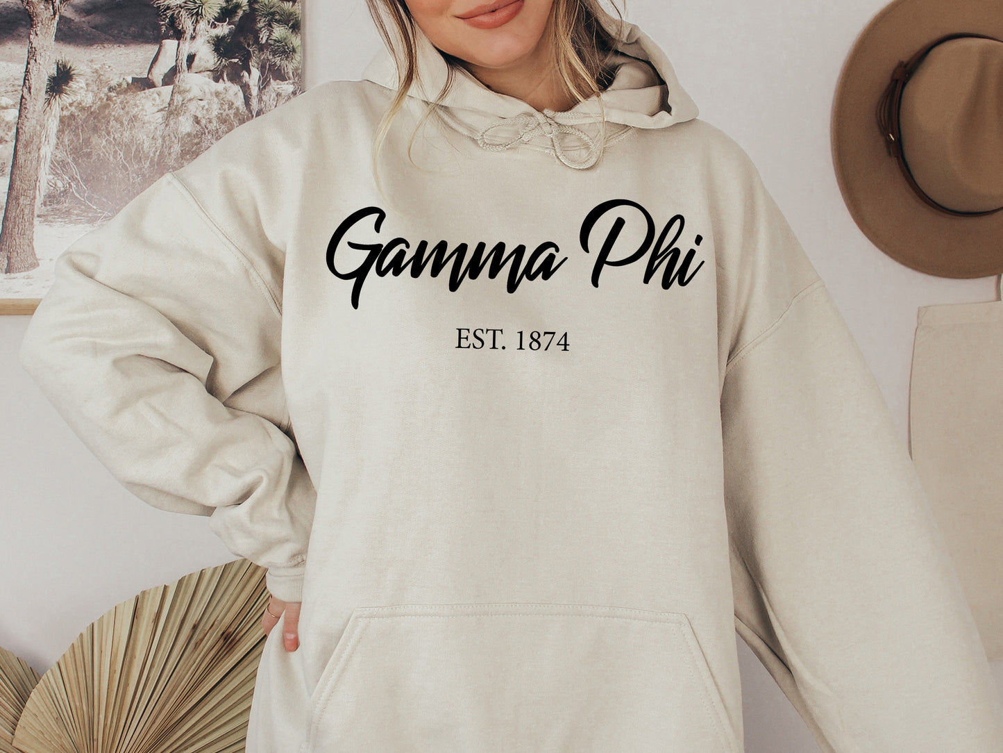 Gamma Phi Beta Black Flowy Sorority Hoodie _ 91g
