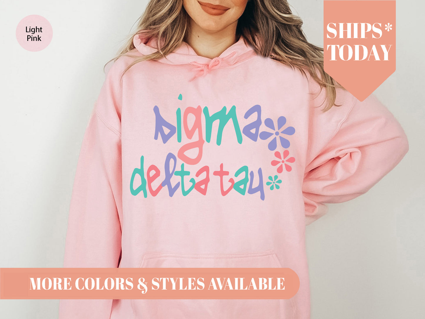 Sigma Delta Tau Colorful Floral Sorority Hoodie _ 2624g