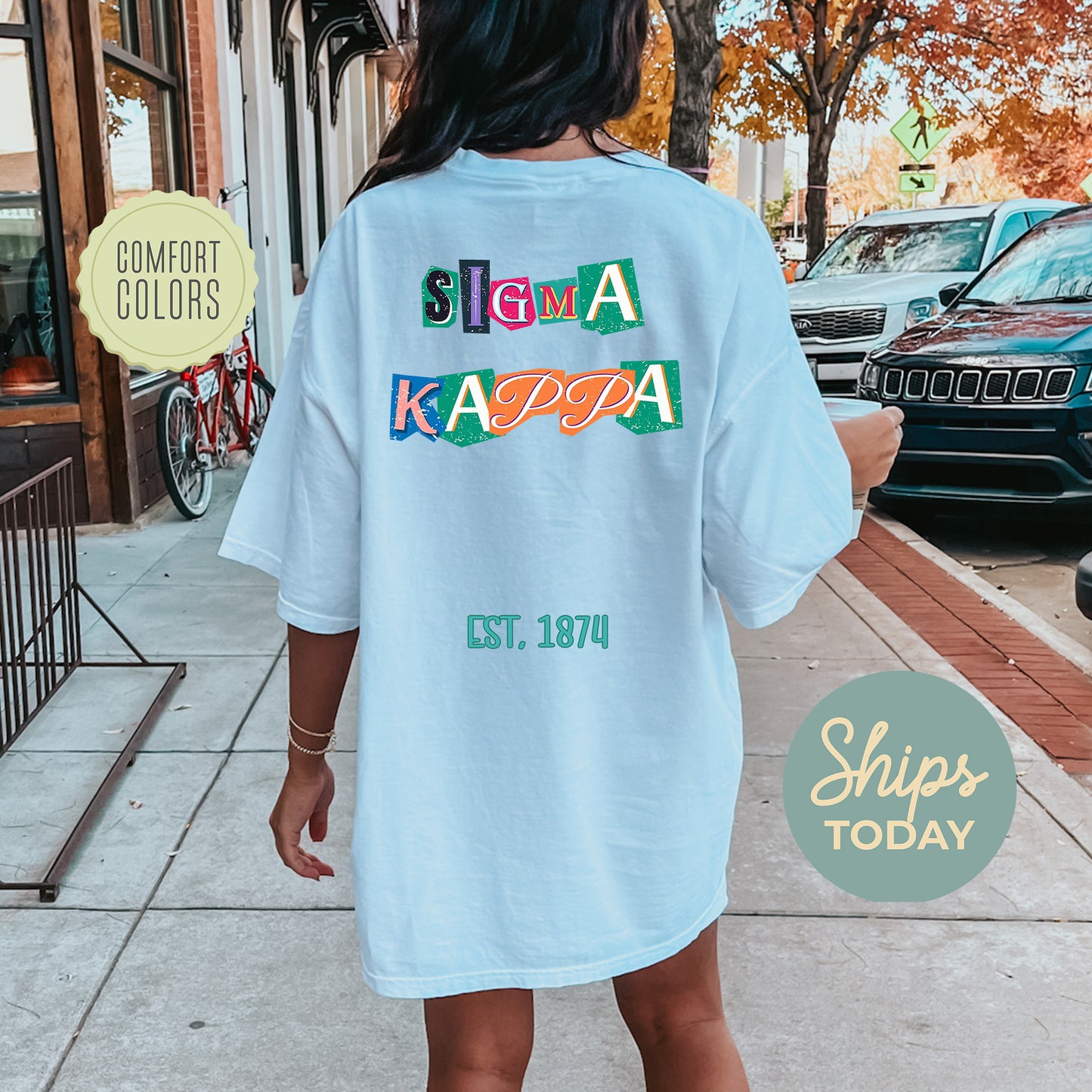 Sigma Kappa Letter Cuts Comfort Colors Sorority T-shirt _ 35908g