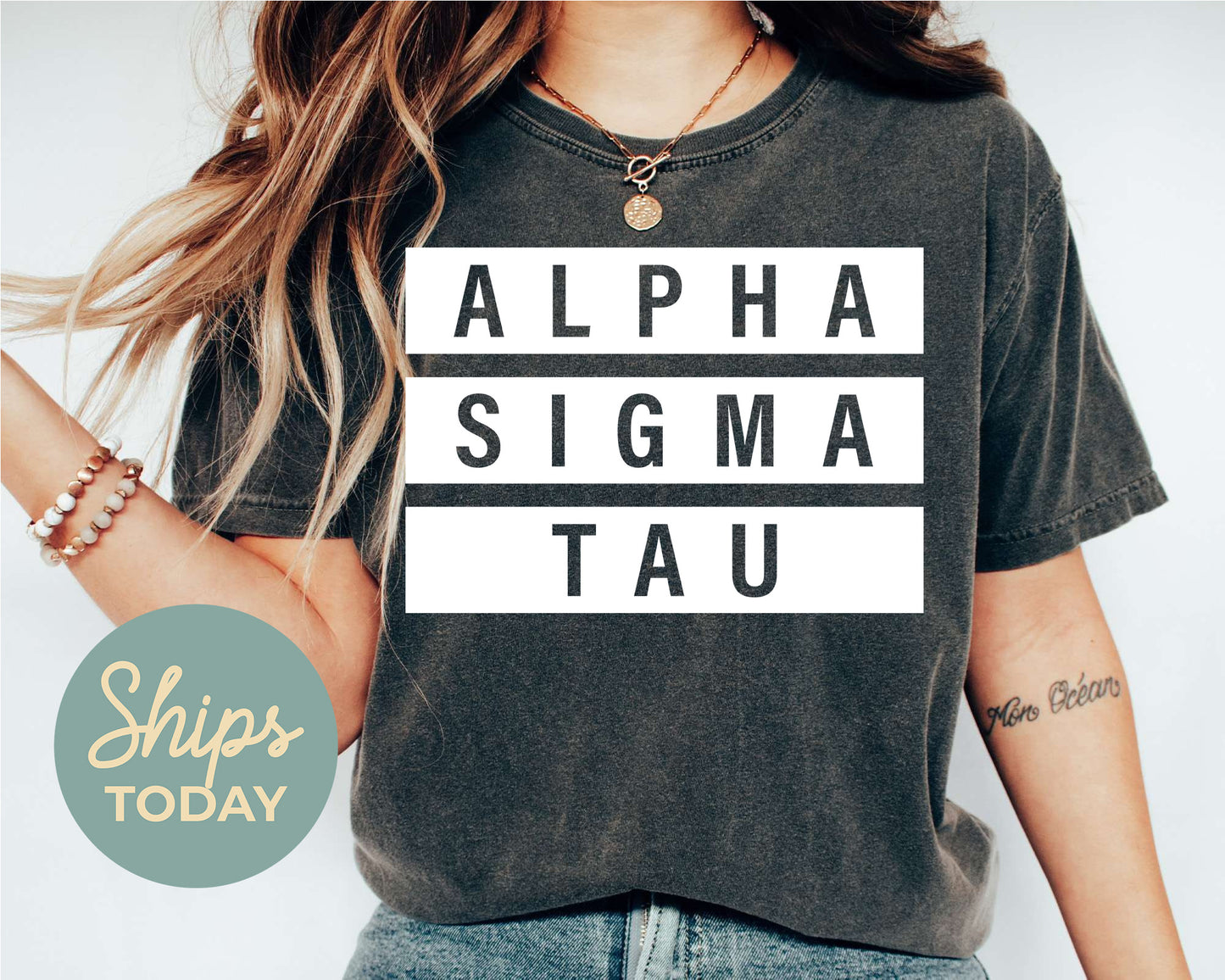 Alpha Sigma Tau Faded White Box Sorority T-shirt _ 3340g