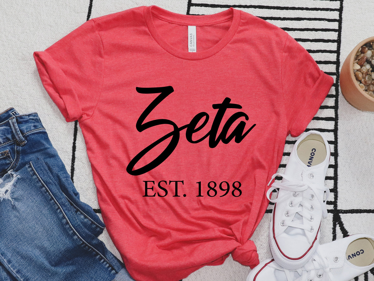 Zeta Tau Alpha Black Flowy Sorority T-shirt _ 102g
