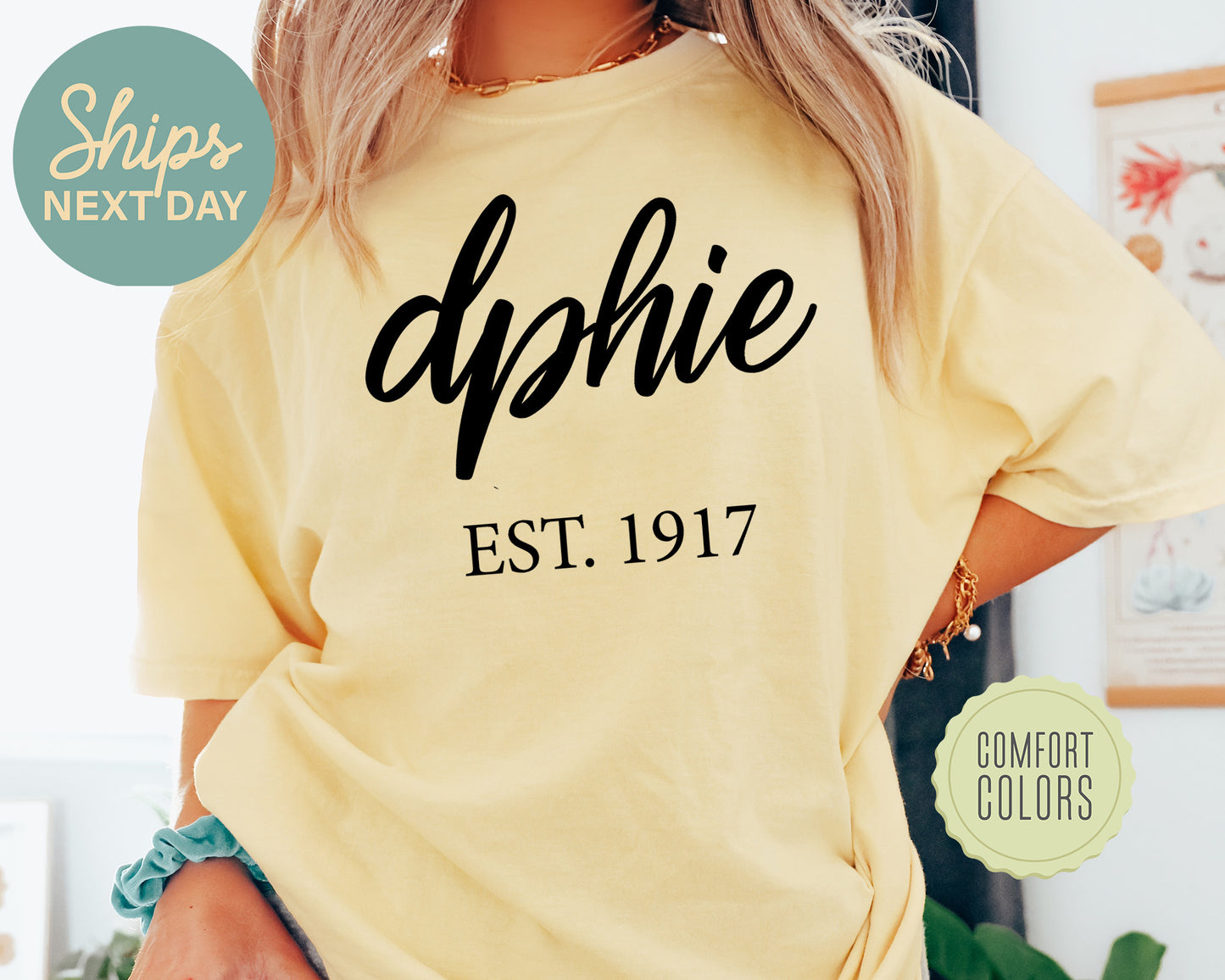 Delta Phi Epsilon Black Flowy Comfort Colors Sorority T-shirt _ 89g