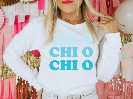 Chi Omega Touch of Blue Sorority Long Sleeve T-shirt _ 2586g