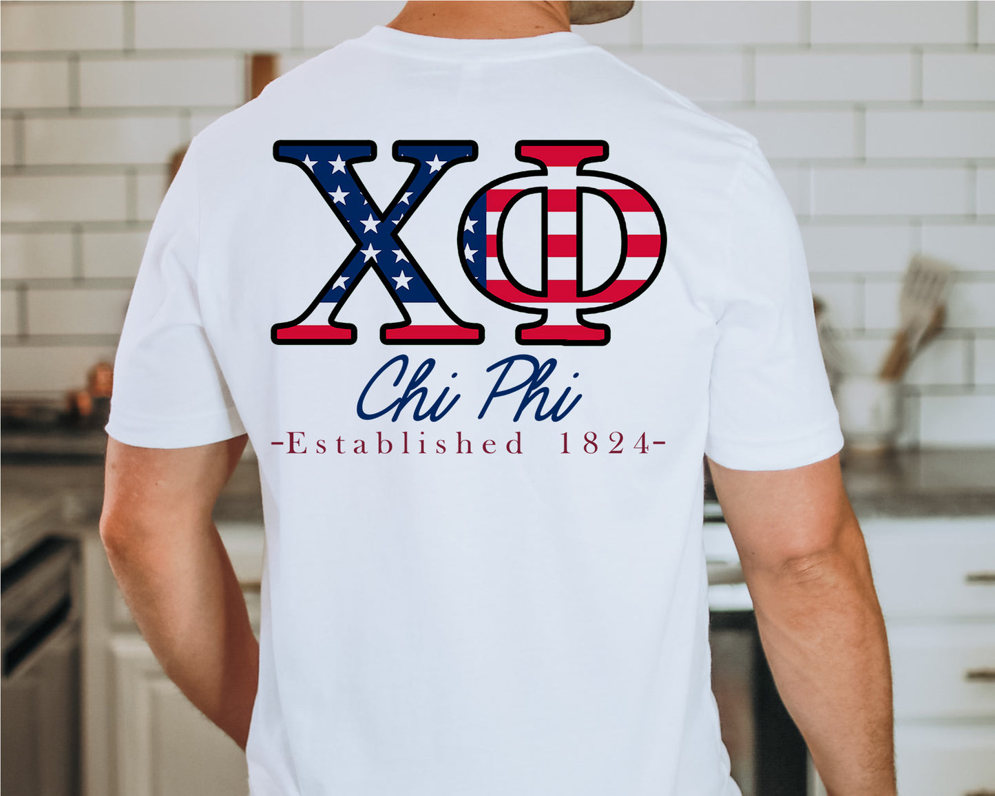 Chi Phi USA Flag Letters Fraternity T-shirt _ 33429g