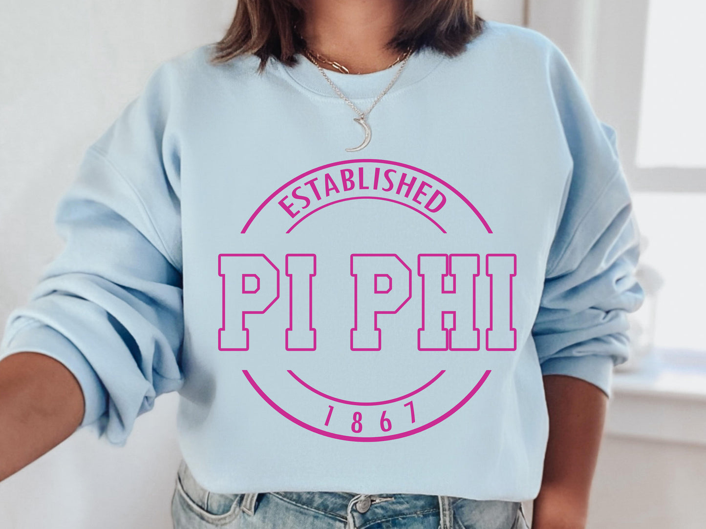 Pi Beta Phi Pink Stamp Sorority Sweatshirt _ 71g
