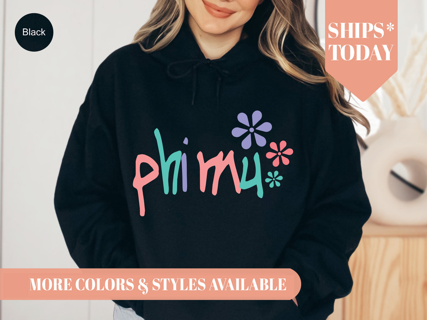 Phi Mu Colorful Floral Sorority Hoodie _ 2621g