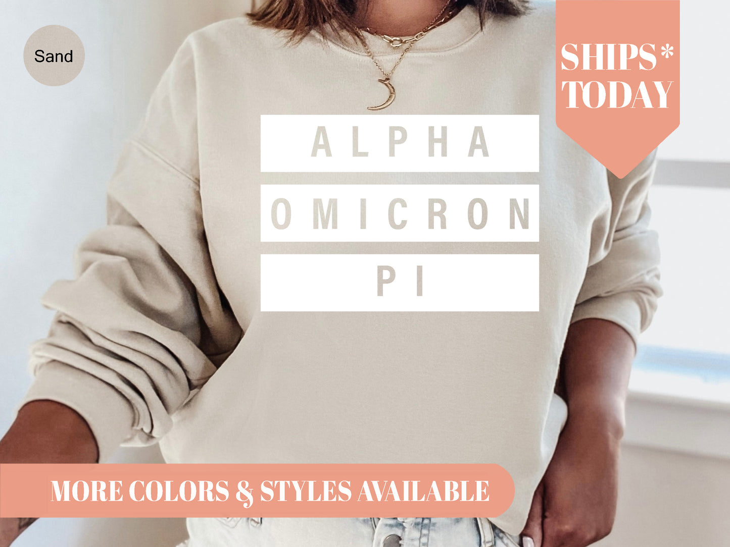 Alpha Omicron Pi Faded White Box Sorority Sweatshirt _ 3337g
