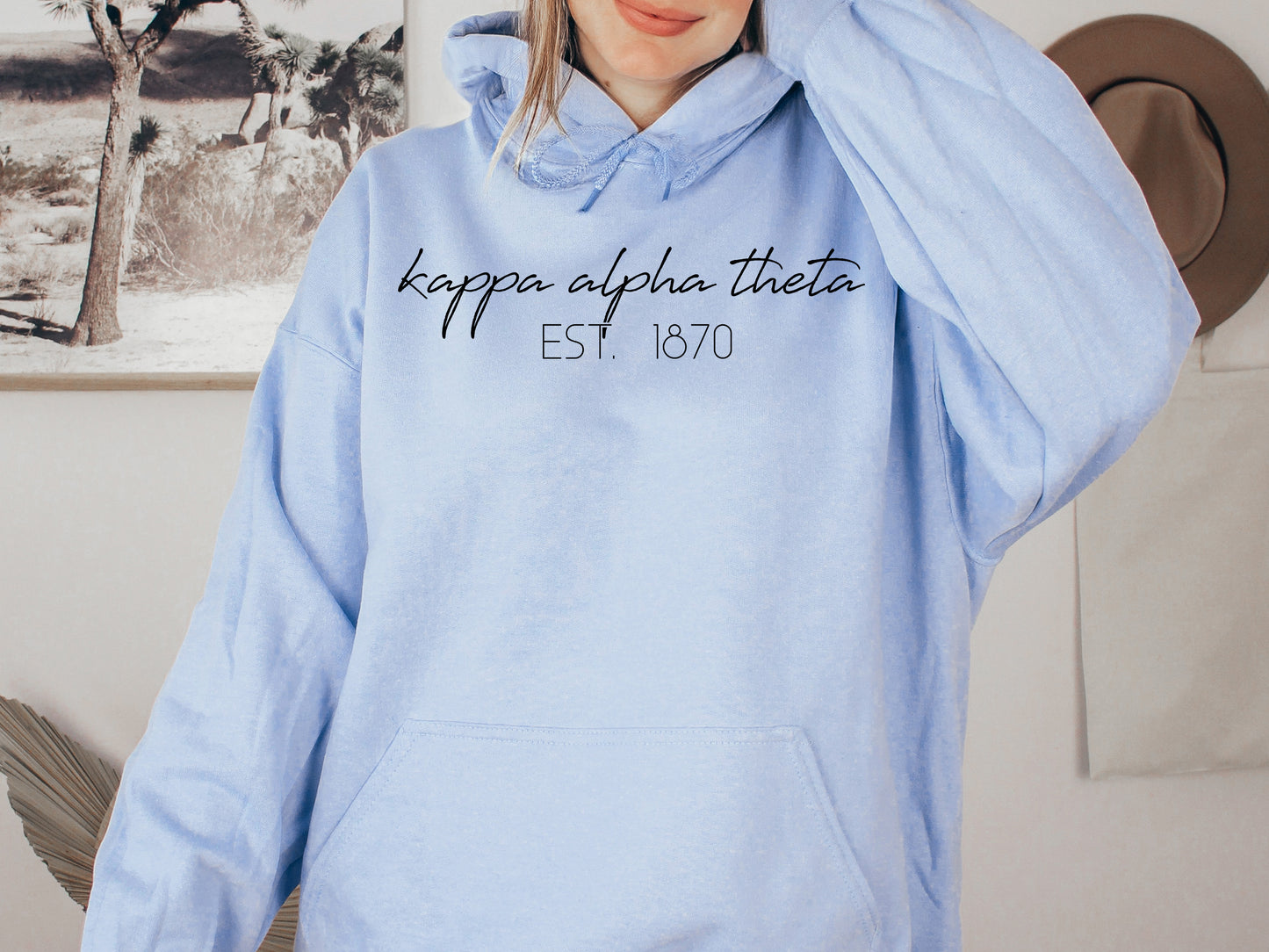 Kappa Alpha Theta Black Calligraphy Sorority Hoodie _ 2332g