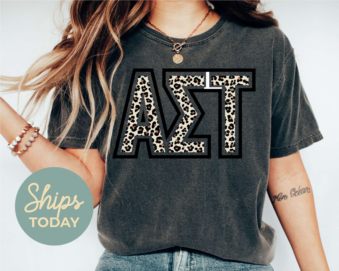 Alpha Sigma Tau Safari Style Letters Sorority T-shirt _ 30442g