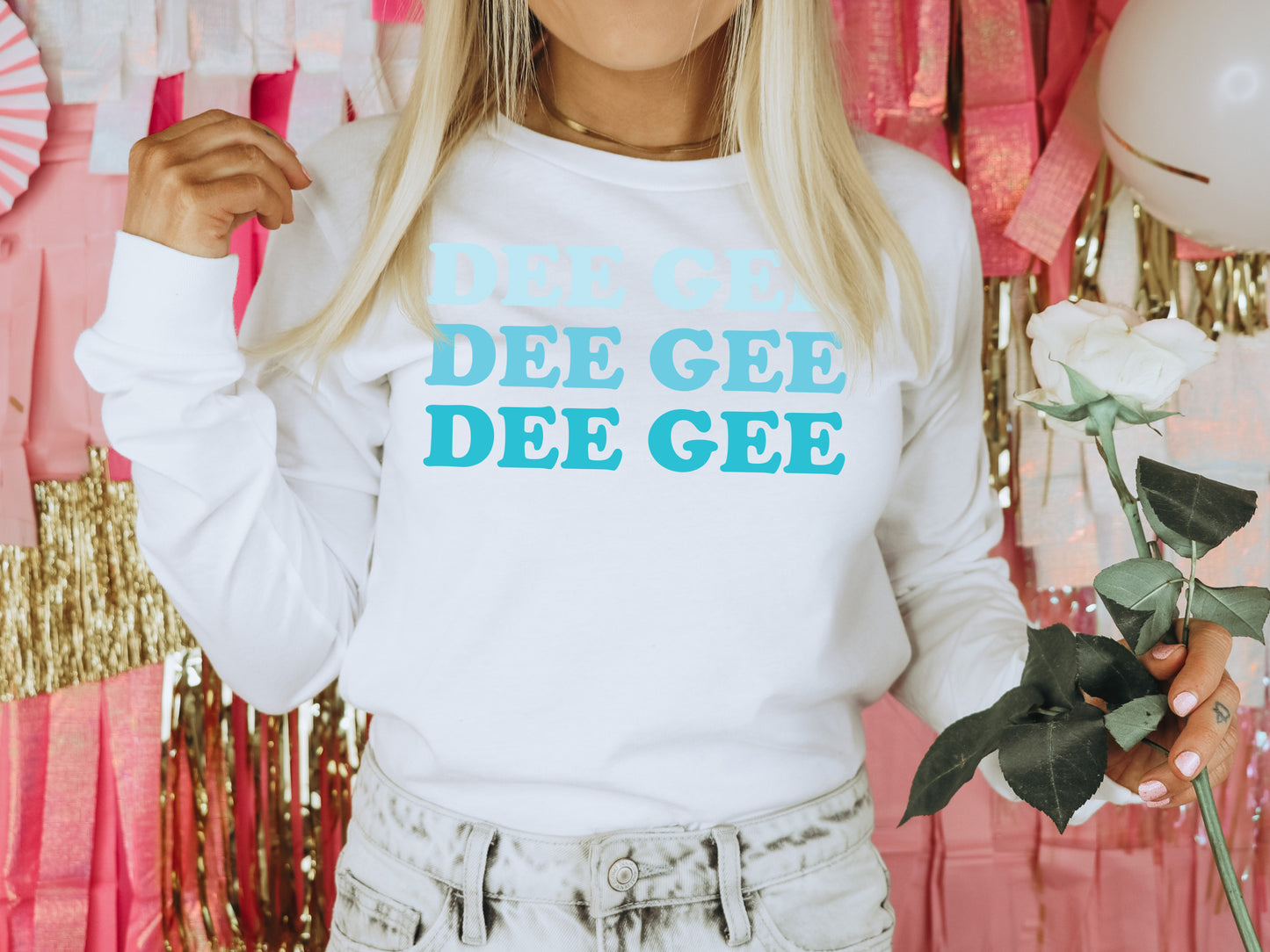 Delta Gamma Touch of Blue Sorority Long Sleeve T-shirt _ 2588g