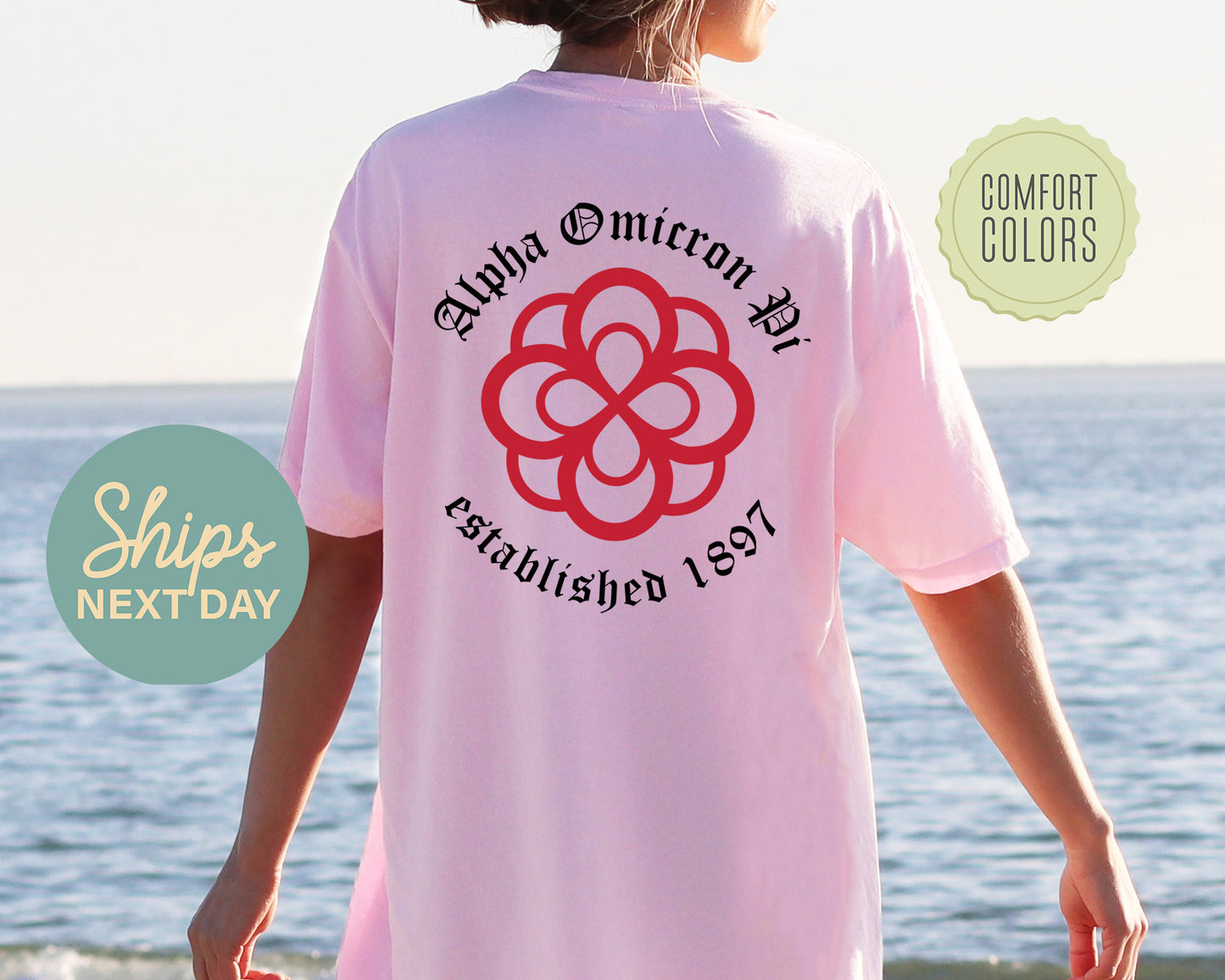 Alpha Omicron Pi Old English Crest Comfort Colors Sorority T-shirtt _ 32924g