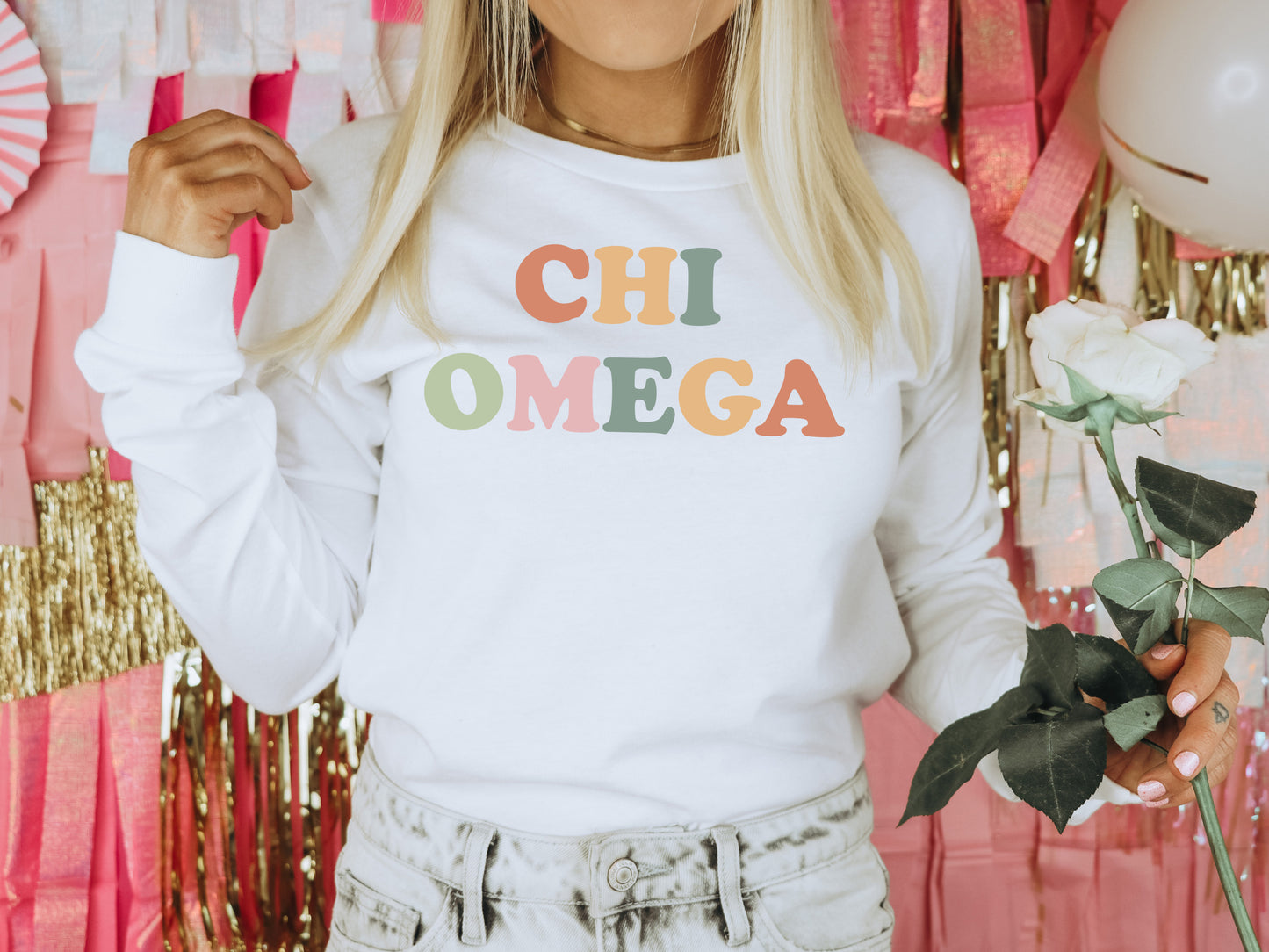 Chi Omega Bright and Proud Sorority Long Sleeve T-shirt _ 423g