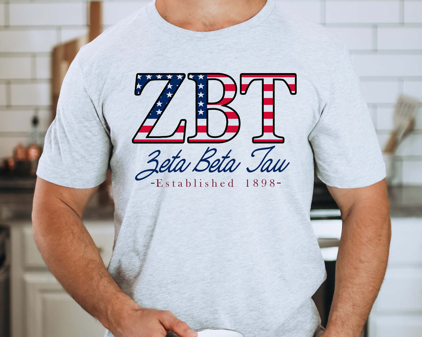 Zeta Beta Tau American Flag Letters Fraternity T-shirt _ 1182g