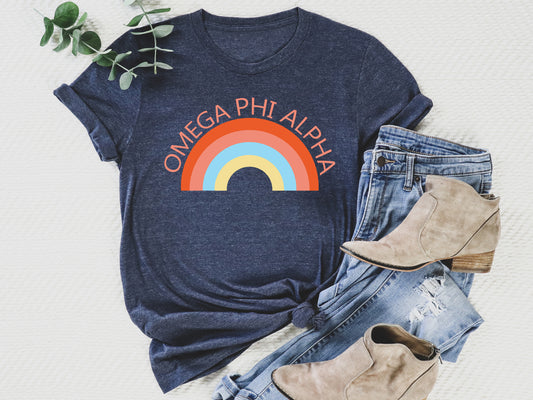 Omega Phi Alpha Colorful Rainbow Sorority T-shirt _ 3461g