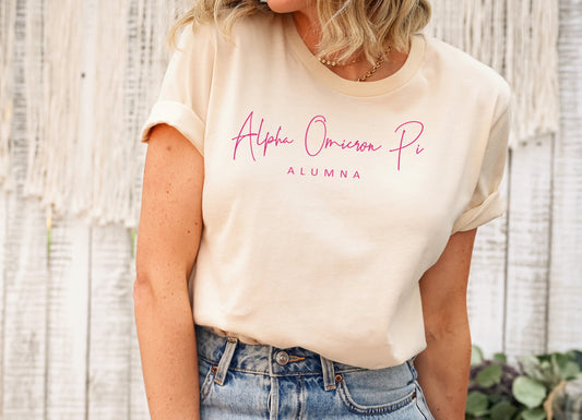 Alpha Omicron Pi Simple and Sweet Alumna Sorority T-shirt _ 496g