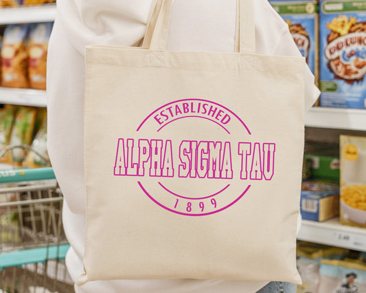 Alpha Sigma Tau Pink Stamp Sorority Tote Bag _ 34444g