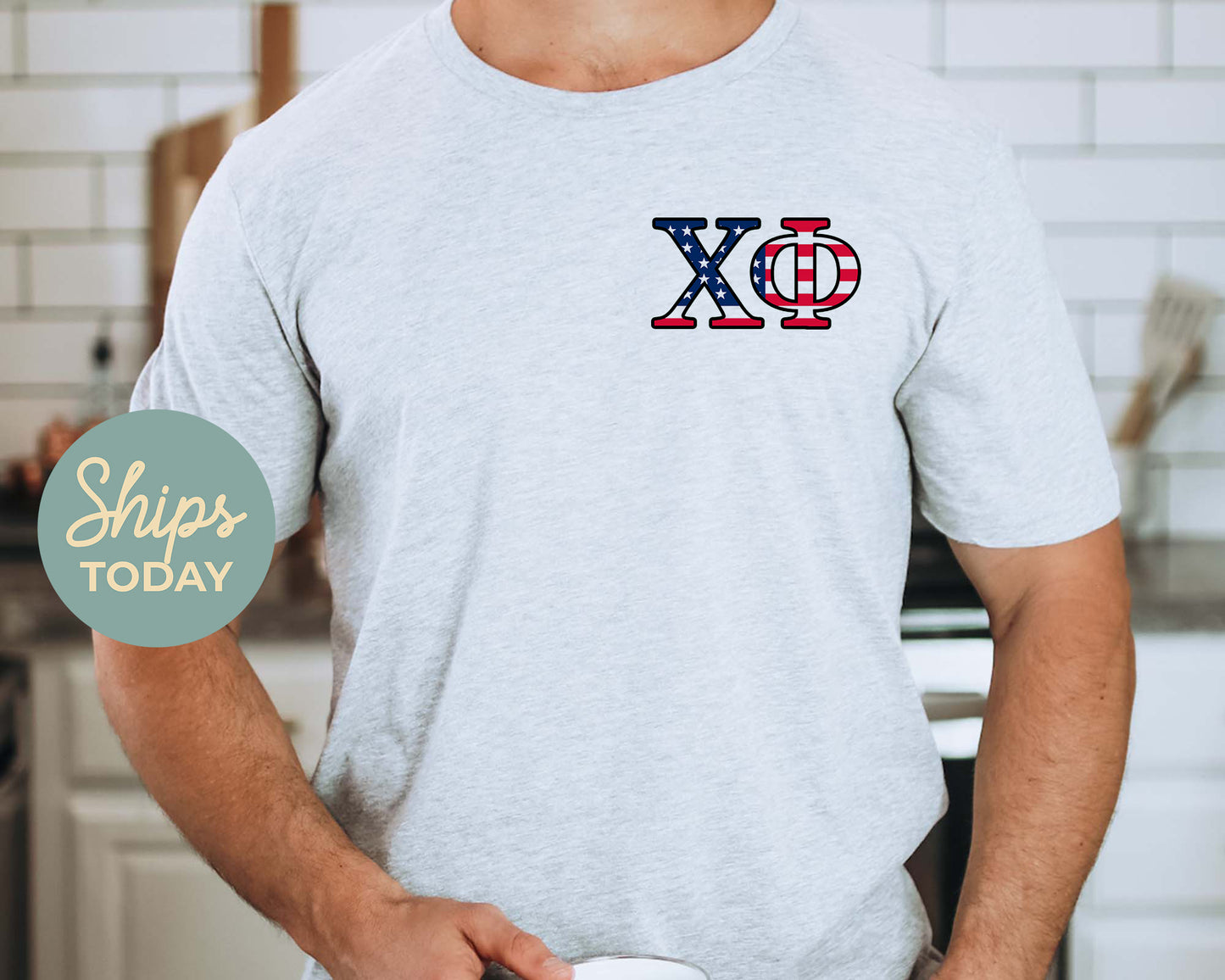 Chi Phi USA Flag Letters Fraternity T-shirt _ 33429g