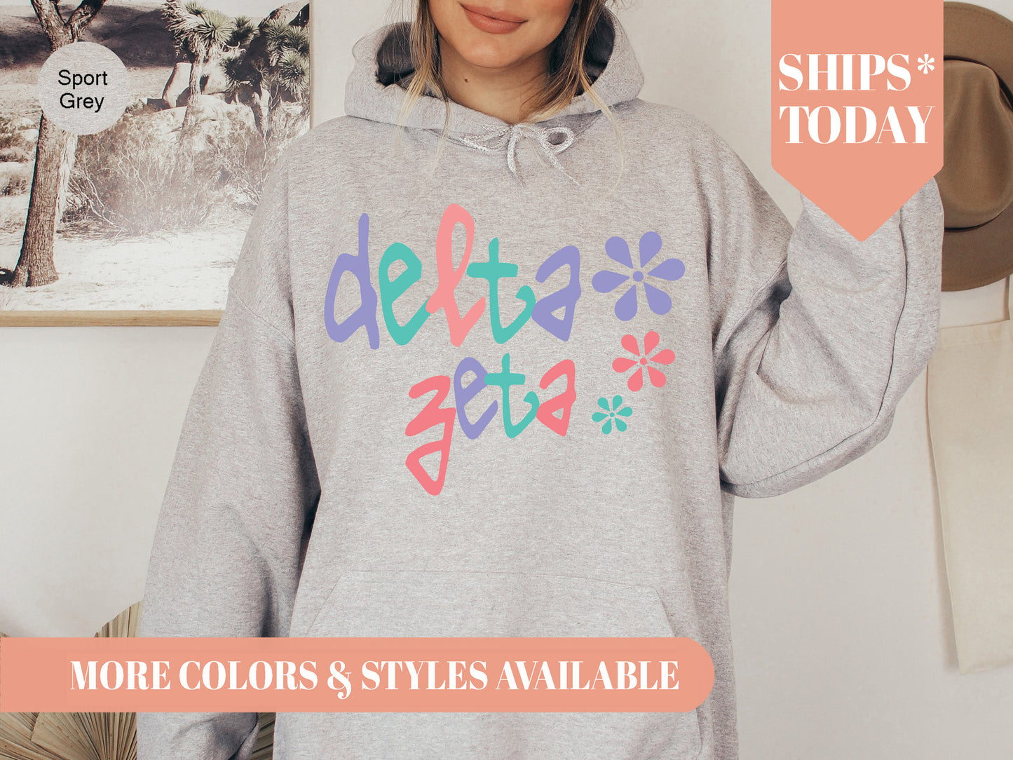 Delta Zeta Colorful Floral Sorority Hoodie _ 2616g