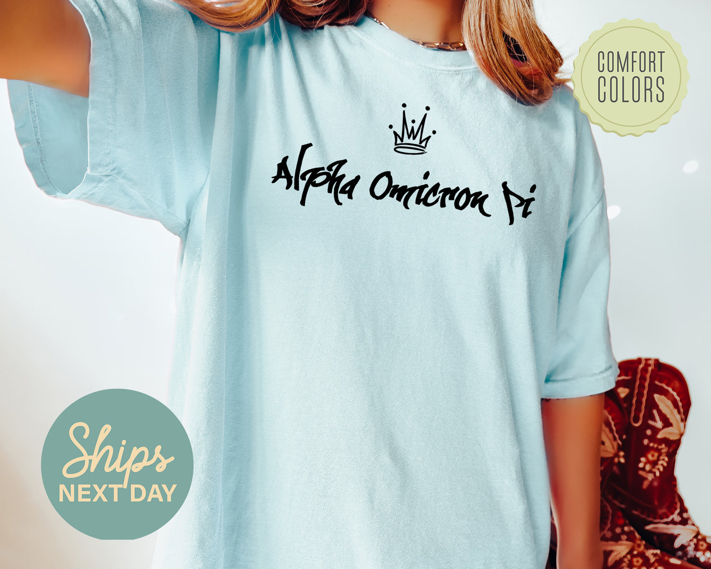 Alpha Omicron Pi Queen Comfort Colors Sorority T-shirt _ 2452g