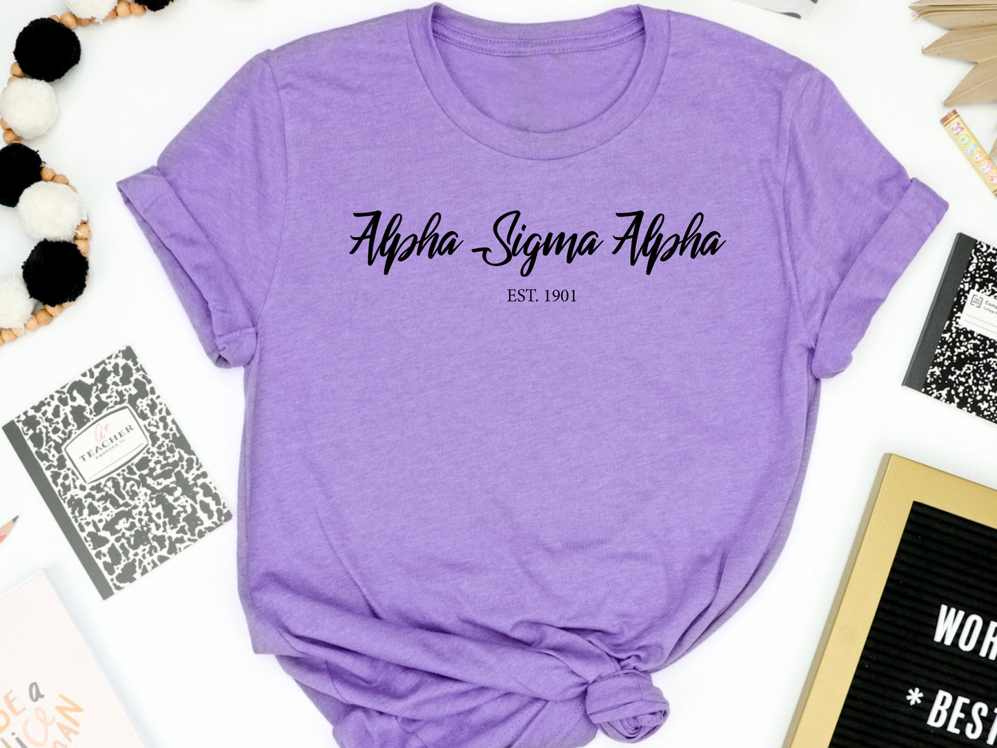 Alpha Sigma Alpha Black Flowy Sorority T-shirt _ 83g