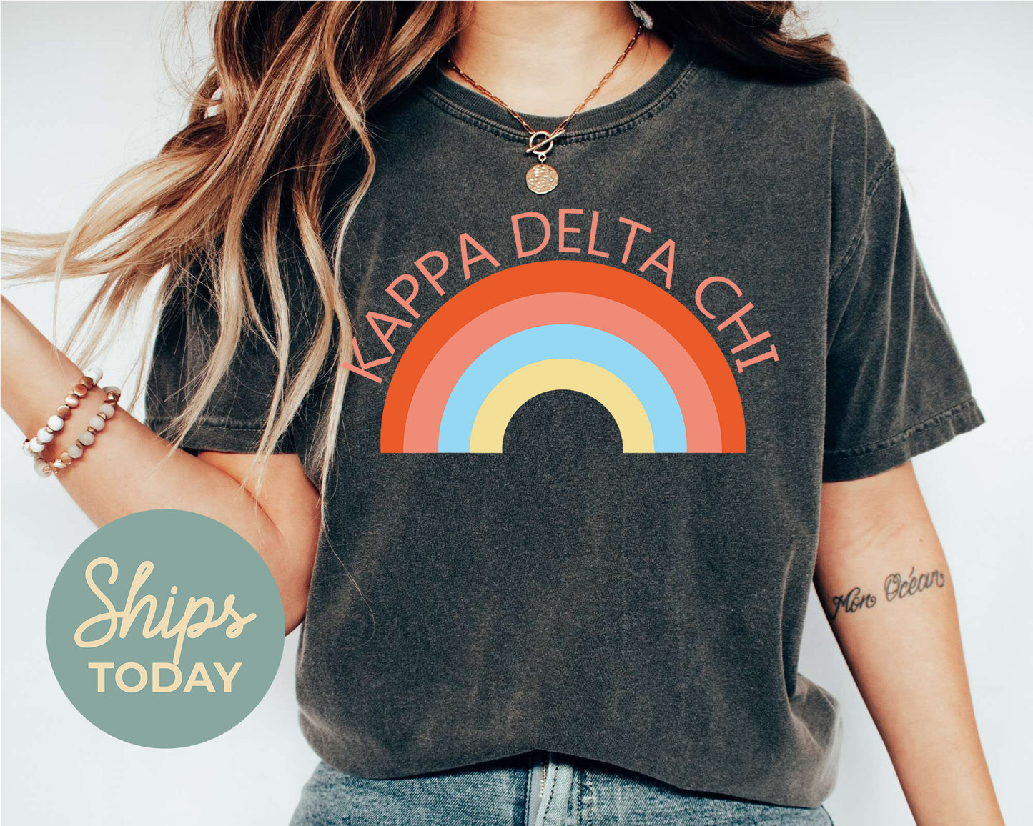 Kappa Delta Chi Colorful Rainbow Sorority T-shirt _ 3458g