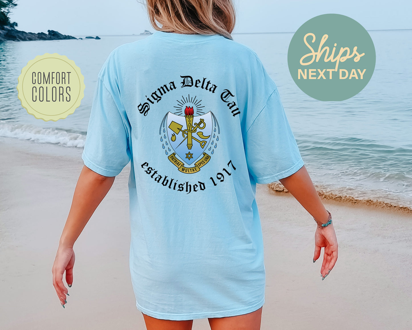 Sigma Delta Tau Old English Crest Comfort Colors Sorority T-shirt _ 32941g