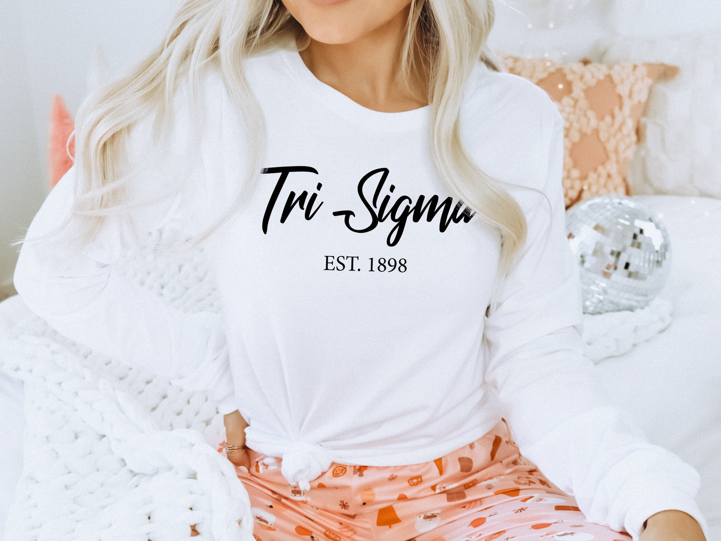 Sigma Sigma Sigma Black Flowy Sorority Long Sleeve T-shirt _ 100g