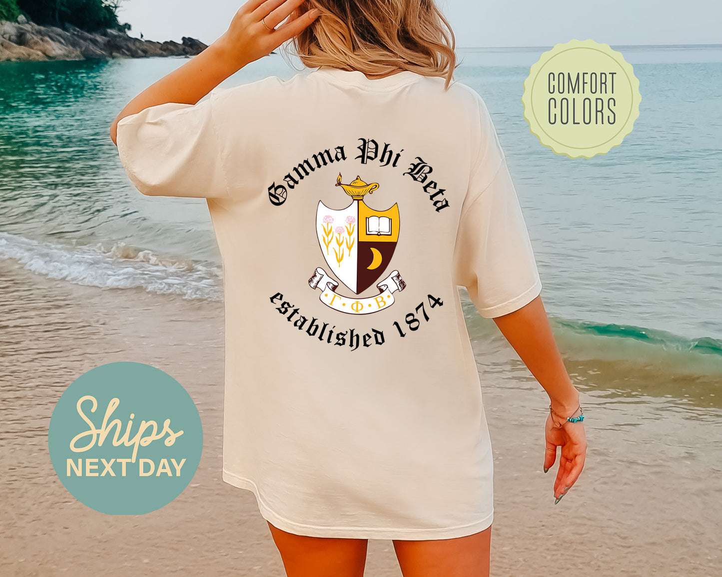Gamma Phi Beta Old English Crest Comfort Colors Sorority T-shirt _ 32934g