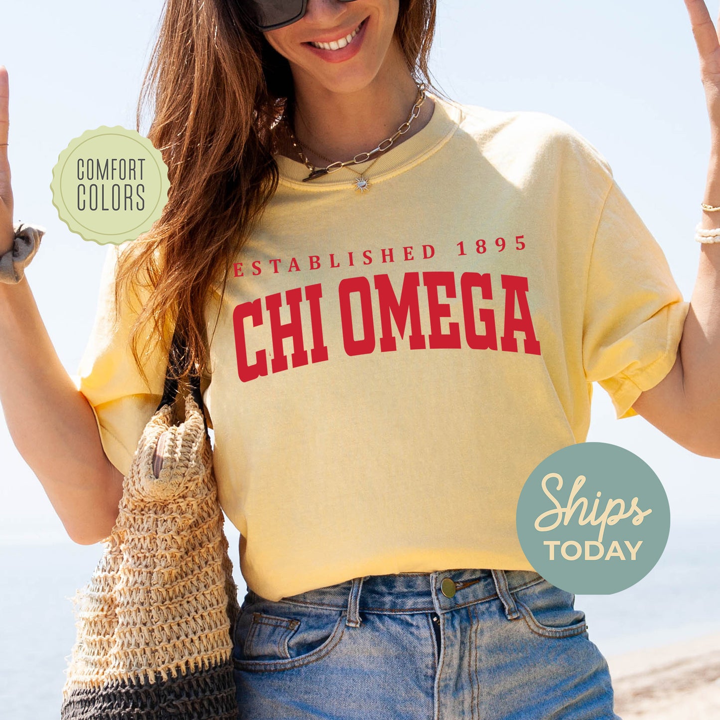 Chi Omega Bold Letters Comfort Colors Sorority T-shirt _ 35129g