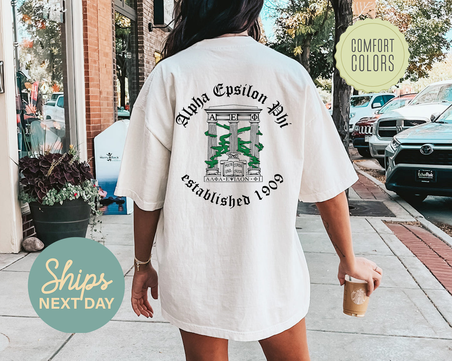 Alpha Epsilon Phi Old English Crest Comfort Colors Sorority T-shirt _ 32922g