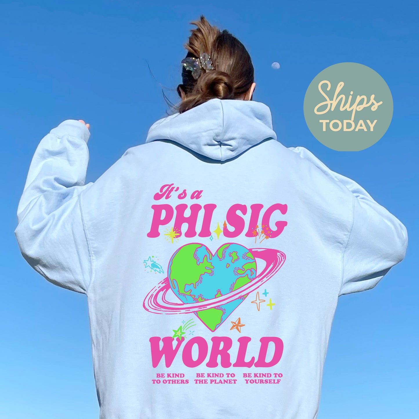 Phi Sigma Sigma Pink Planet Sorority Hoodie _ 34249g