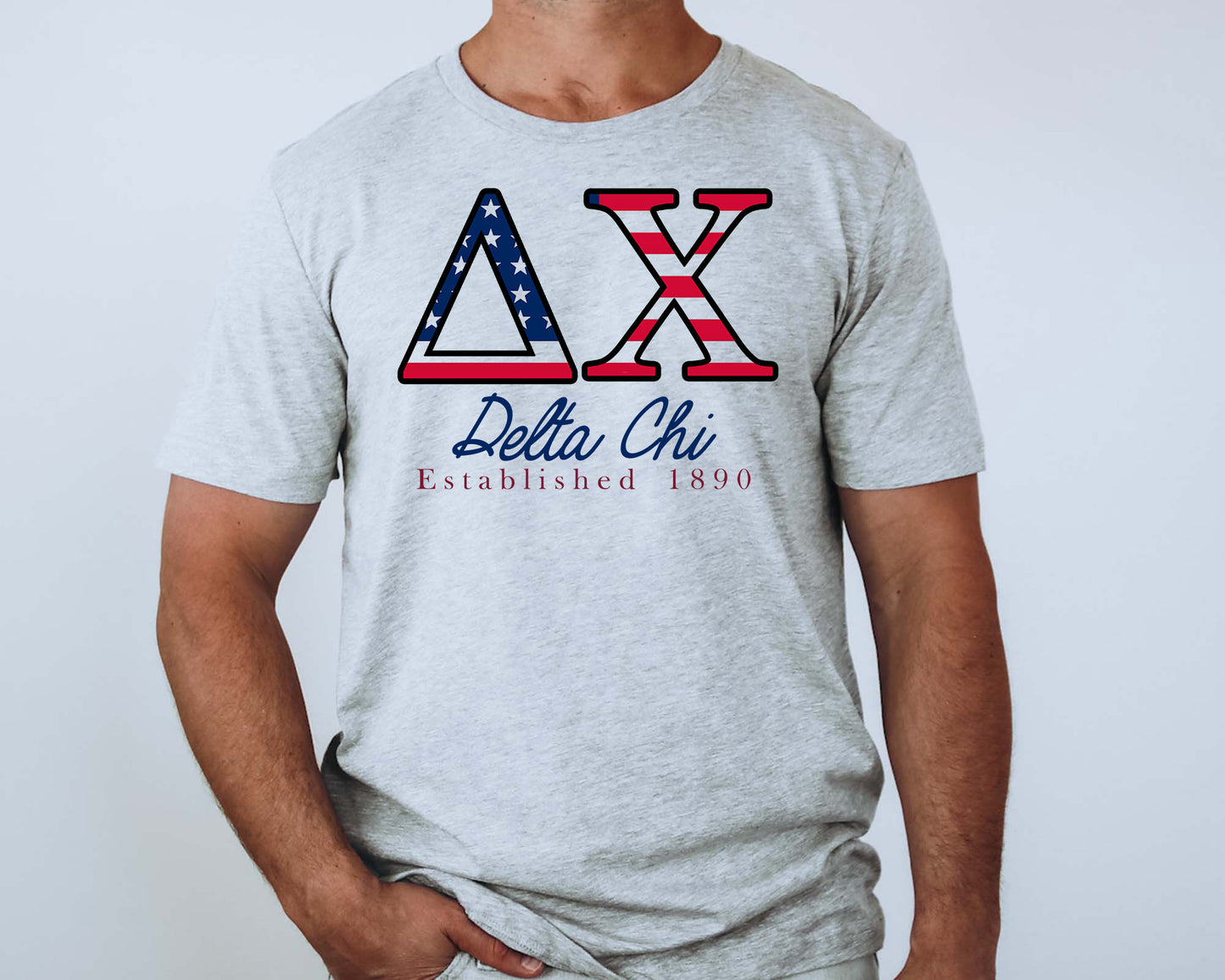 Delta Chi American Flag Letters Fraternity T-shirt _ 1161g