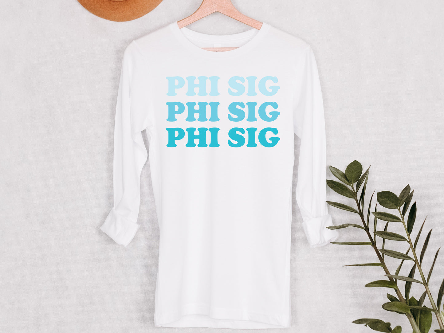 Phi Sigma Sigma Touch of Blue Sorority Long Sleeve T-shirt _ 2596g