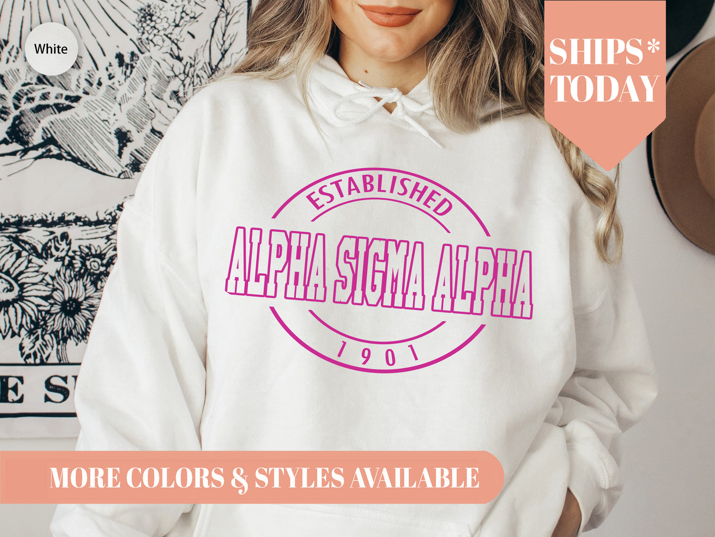 Alpha Sigma Alpha Pink Stamp Sorority Hoodie _ 57g