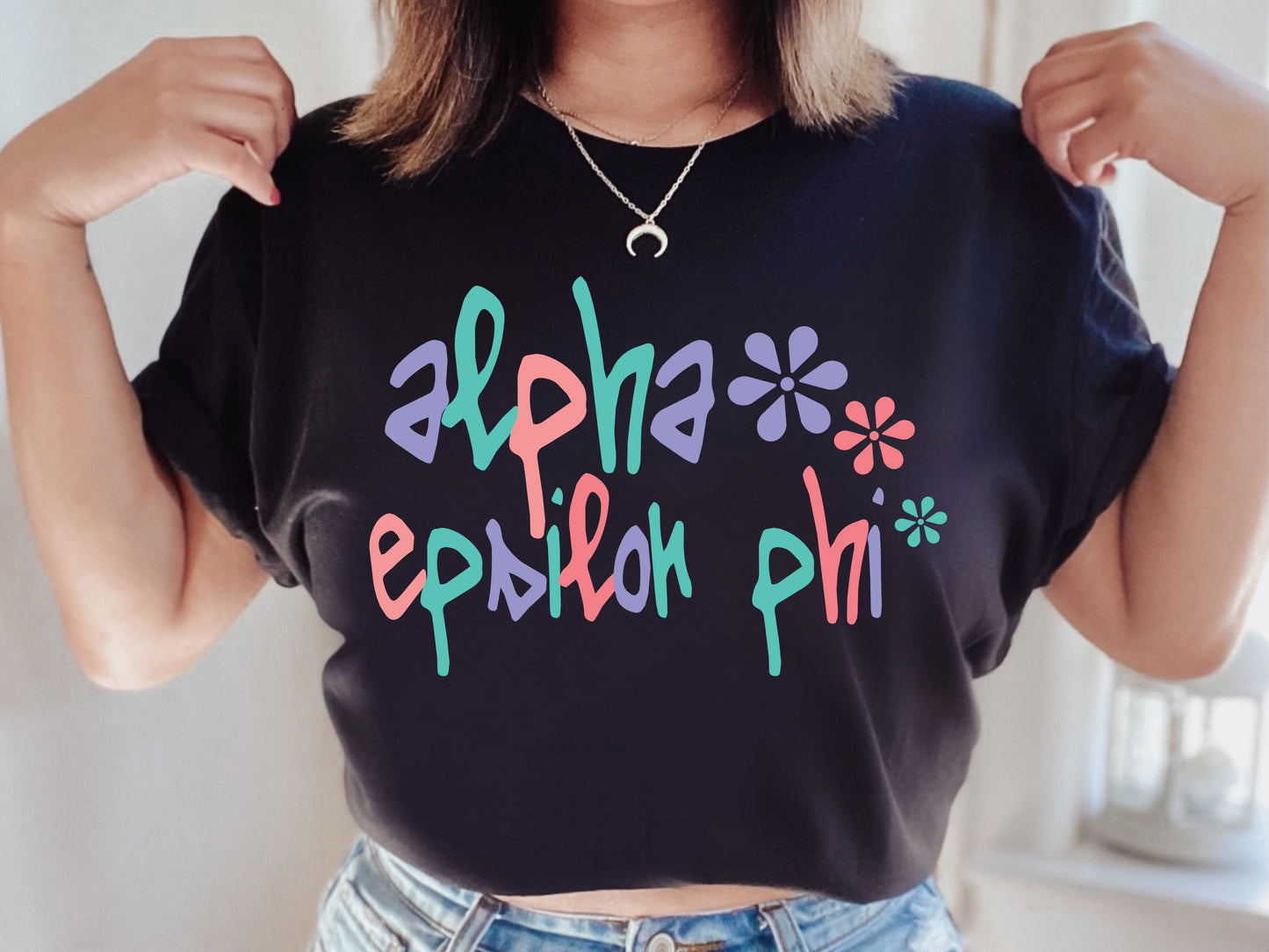 Alpha Epsilon Phi Colorful Floral Sorority T-shirt _ 2605g
