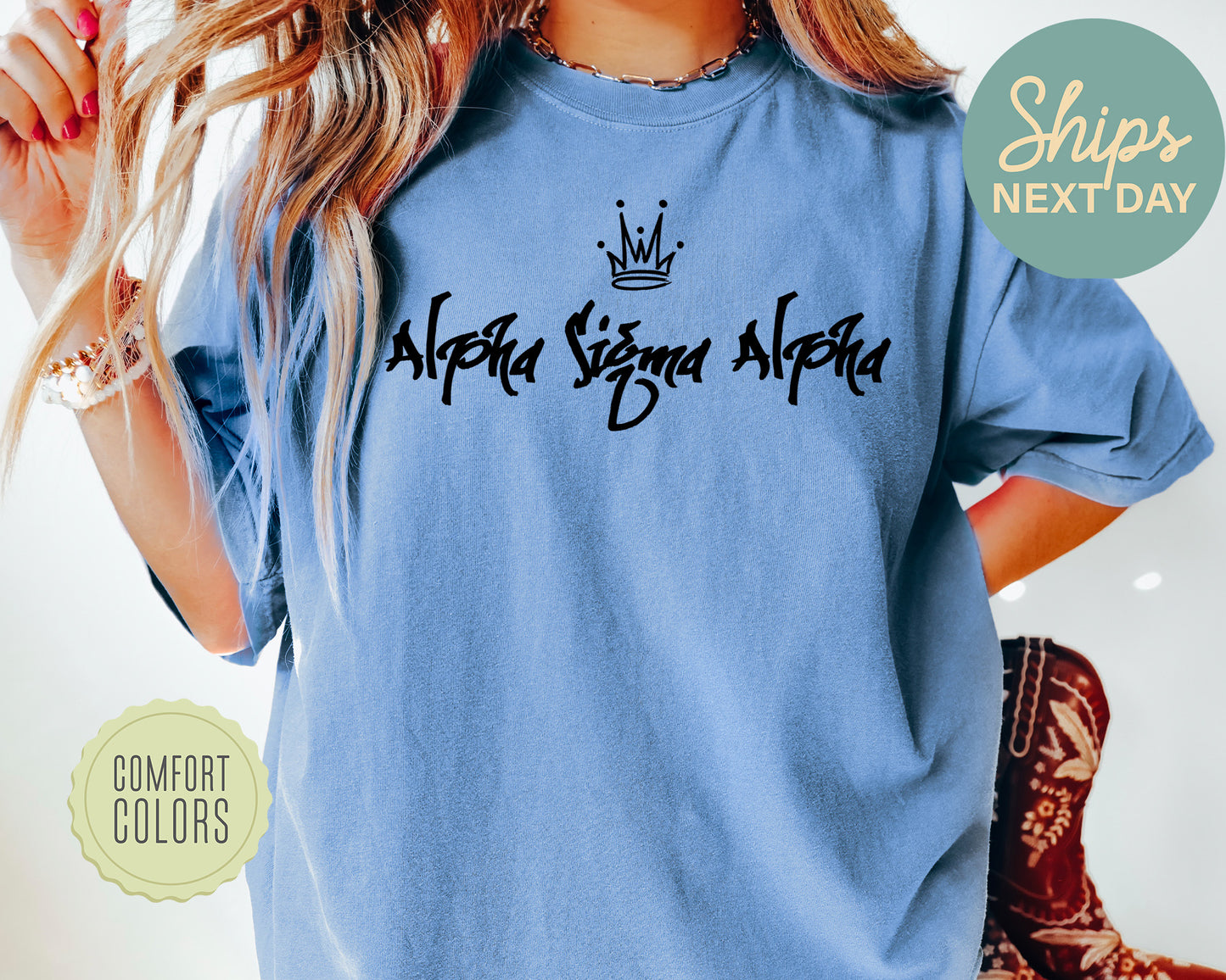 Alpha Sigma Alpha Queen Comfort Colors Sorority T-shirt _2454g