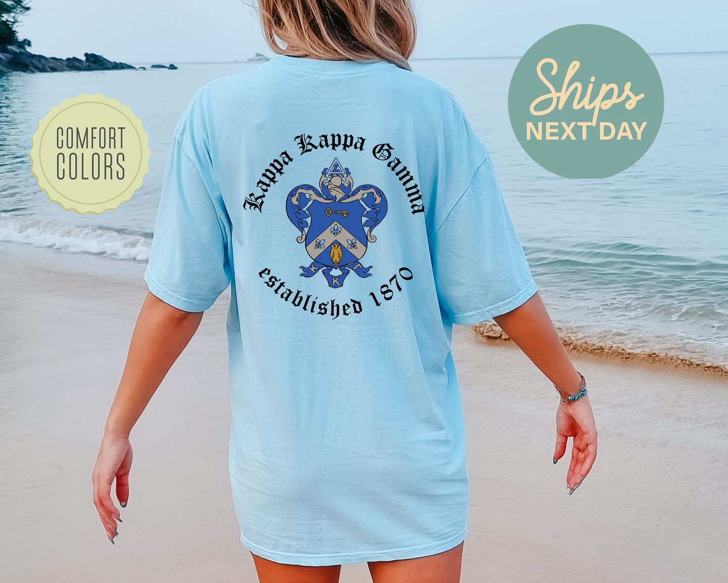 Kappa Kappa Gamma Old English Crest Comfort Colors Sorority T-shirt _ 32937g